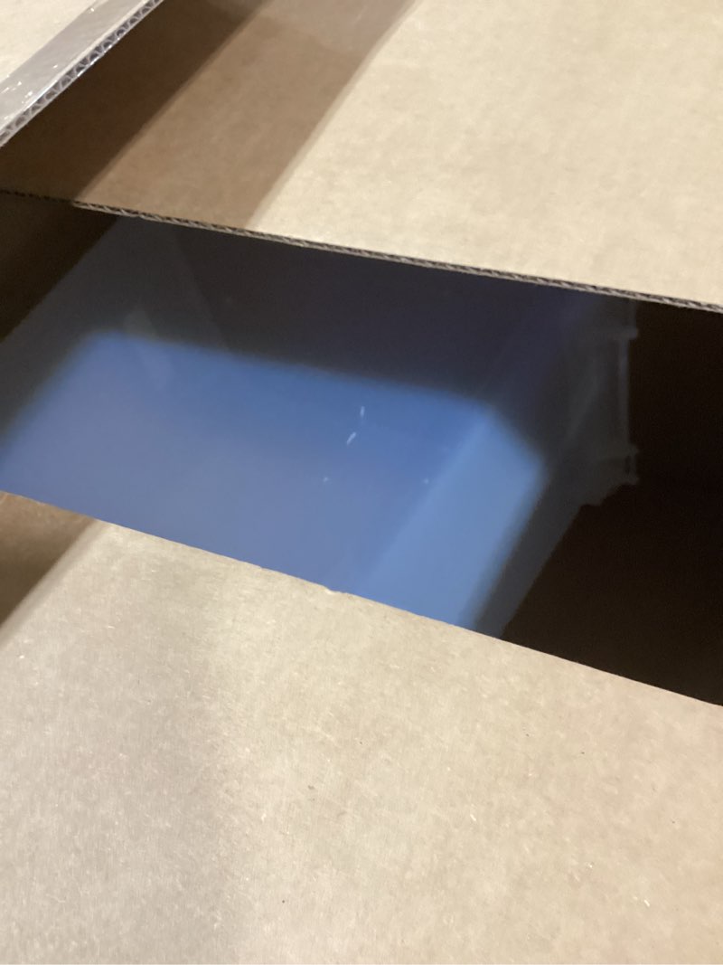 Condition photo showing As Is for iris usa 30 lbs / 33 qt weatherpro airtight pet food storage container with attachable casters, for dog cat bird and other pet food storage bin, keep fresh, translucent body, easy mobility, navy 30 lbs navy