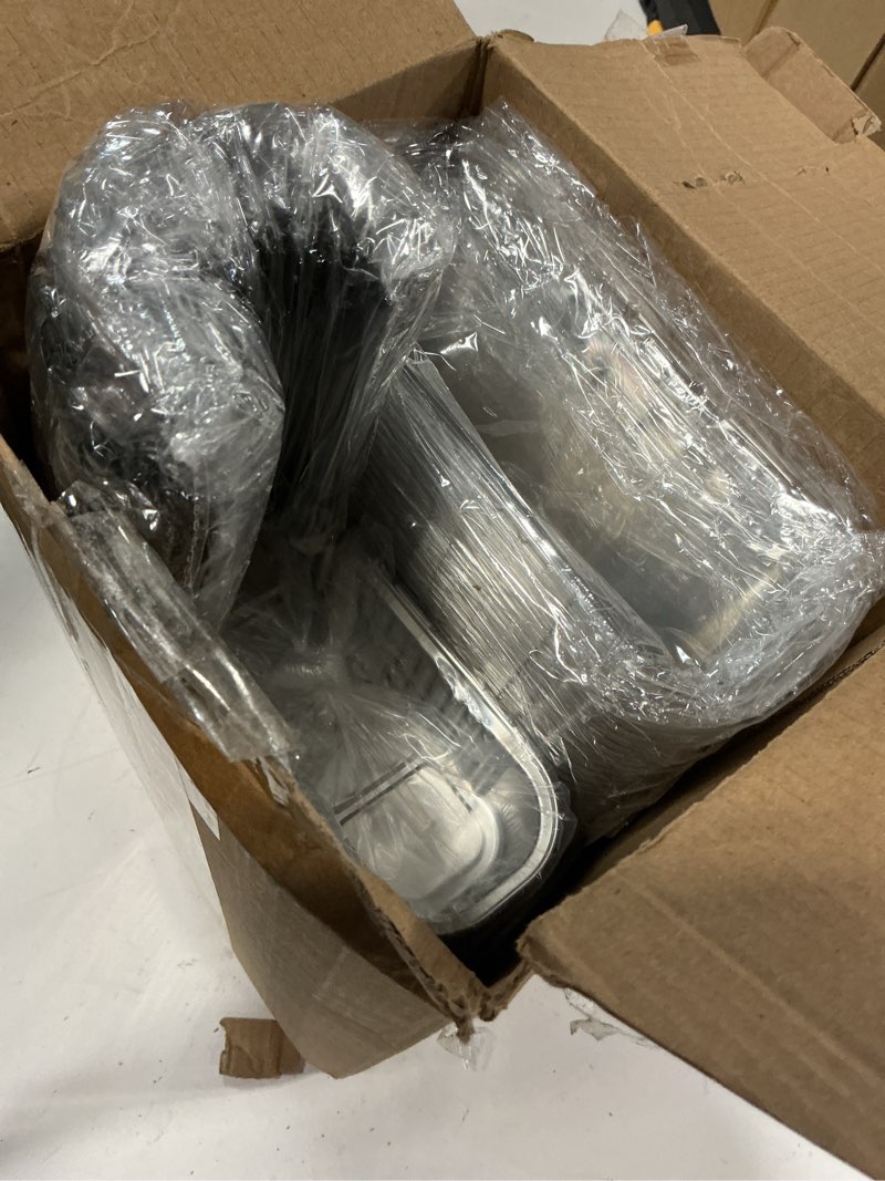Condition photo showing New/Like New for yqer 100 pack silver mini cake pans with lids and spoons, 6.8 oz disposable aluminum foil mini loaf pans with stickers, individual elegant dessert cake tins containers for weddings, winter parties silver 100