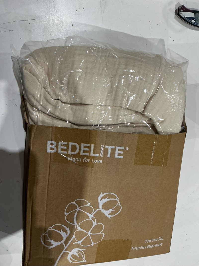 Condition photo showing Good Condition for bedelite 100% cotton muslin blankets for adults - 4-layer large throw breathable and lightweight gauze blanket for couch, bed, travel and summer, soft & cozy gift for women, beige, 50"x70" beige throw xl(50"x70")