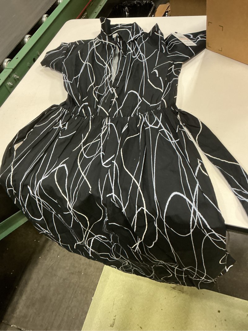 Condition photo showing Good Condition for DKNY Women's Short Sleeve Cotton Poplin Collared Midi Shirtdress 2 Black Multi