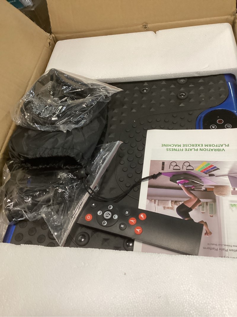 Condition photo showing Good Condition for Vibration Plate Exercise Machine for Lymphatic Drainage,Softgym Power Vibrate Stand Shake Board 400 Lbs Capacity Whole Body Workout Waver with Fitness Resistance Bands Weight Loss Gifts for Women Men Slim- Blue