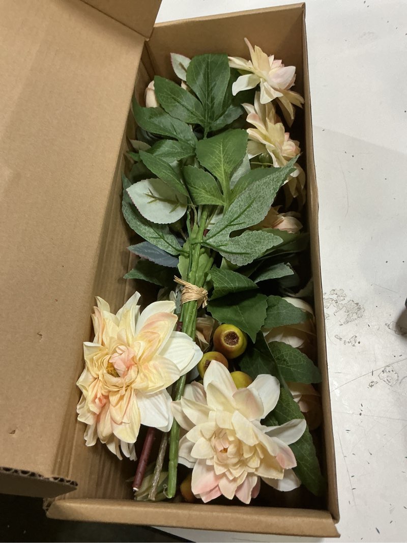 Condition photo showing New/Like New for 2Pcs Artificial Flower Bouquets Decoration, Faux Floral Arrangement Table Centerpiece Home Farmhouse Indoor Decor, Wedding Bride Bouquet, Mixed Fake Flower Picks for Vase/Pot (Cream/Blush/Green)
