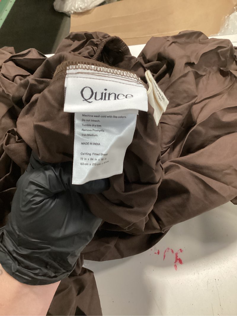 Condition photo showing As Is for organic crisp percale sheet set, cal king, espresso