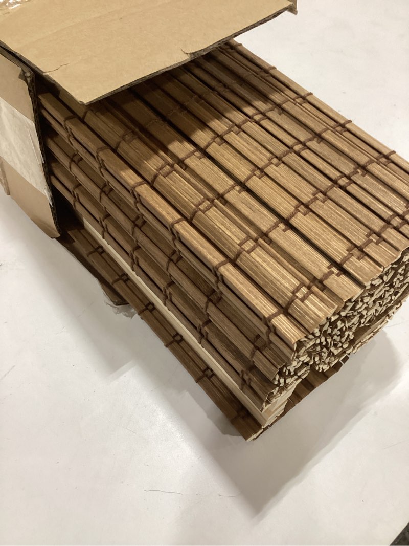 Condition photo showing Good Condition for lazblinds cordless bamboo roman shades, privacy blinds for interior windows, room darkening roll up bamboo blinds for home & patio, 29.5" w x 64" h, highfield teak pricacy - highfield teak 29.5" w x 64" h