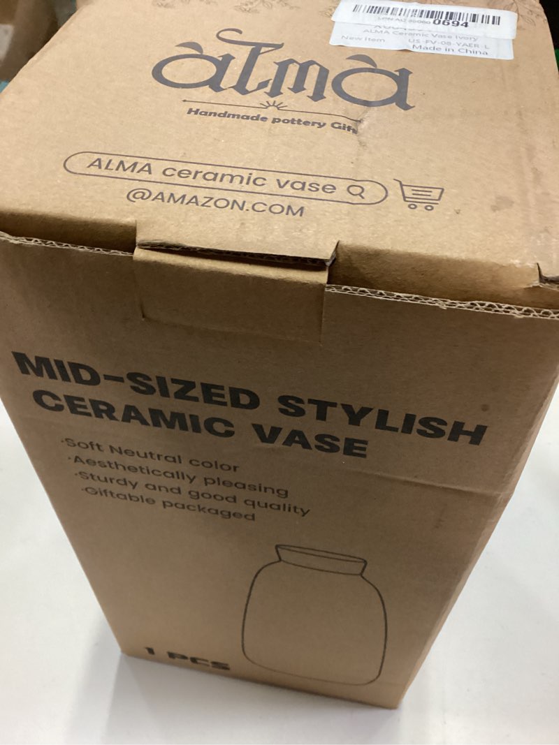 Condition photo showing New/Like New for ALMA White Ceramic Vase 11 Inch Tall, Boho Vases for Tulips, Large Table Vase for Pampas Grass in Any Modern Home Decor, Kitchen Table Centerpiece, Shelf, Mantel Decor Tapered-white-11''