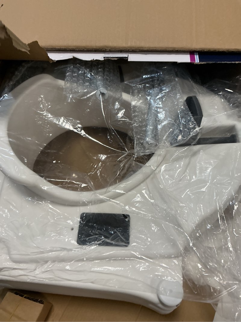 Condition photo showing New/Like New for drive medical 2-in-1 raised toilet seat with removable padded arms - elevated bathroom safety support - secure locking attachment - easy height assistance - durable plastic construction standard