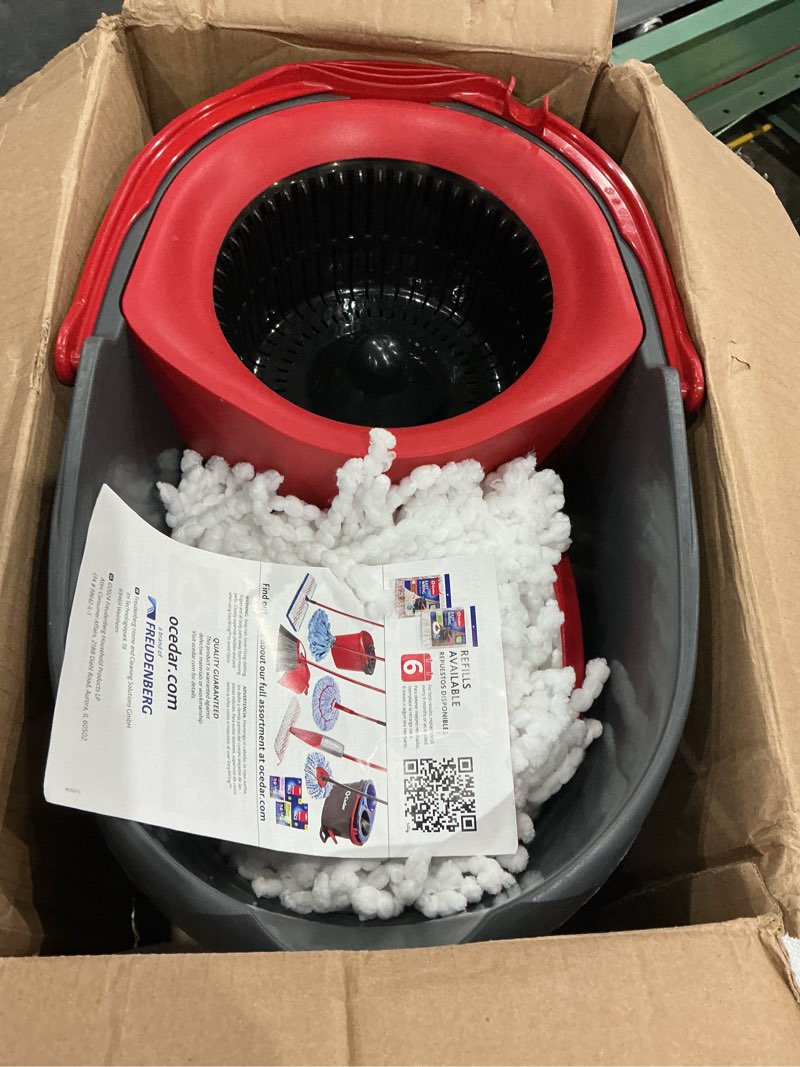 Condition photo showing Good Condition for o-cedar easywring microfiber spin mop & bucket floor cleaning system + 2 extra refills, red/gray