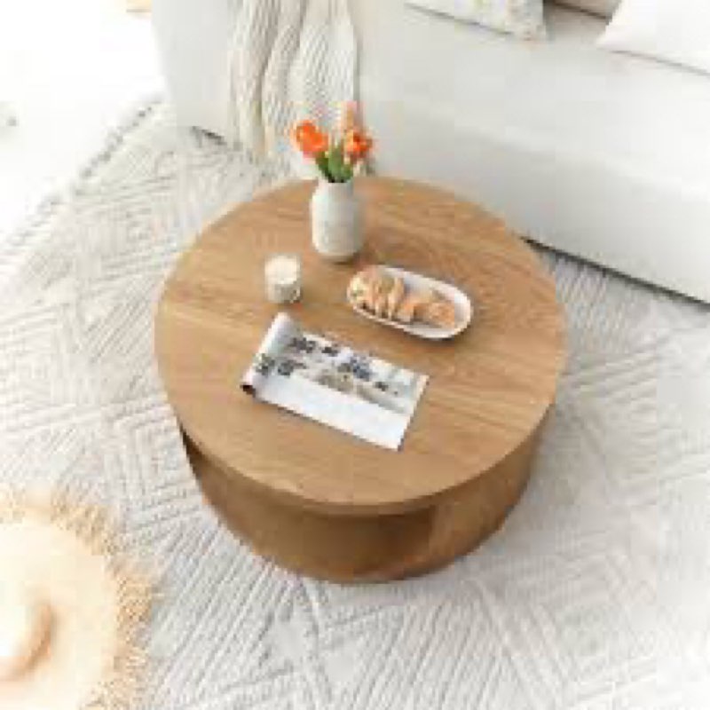 Round Coffee Table with Solid Wood Veneer (Natural Oak)