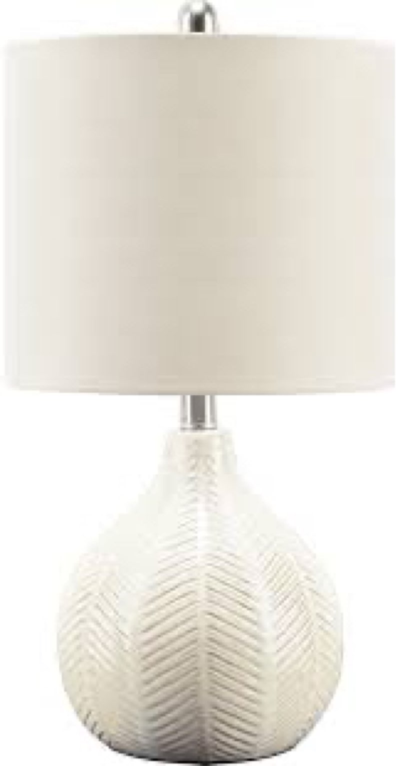 Signature Design by Ashley Rainermen Casual Ceramic Table Lamp, Transparent White Glaze Finish, Drum