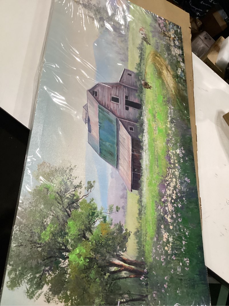 Condition photo showing New/Like New for acocifi barn picture farmhouse wall art, rustic landscape painting farm cow print textured artwork large framed for living room bedroom dining room kitchen office home decor 40"x20" 40"l x 20"w green farmhouse
