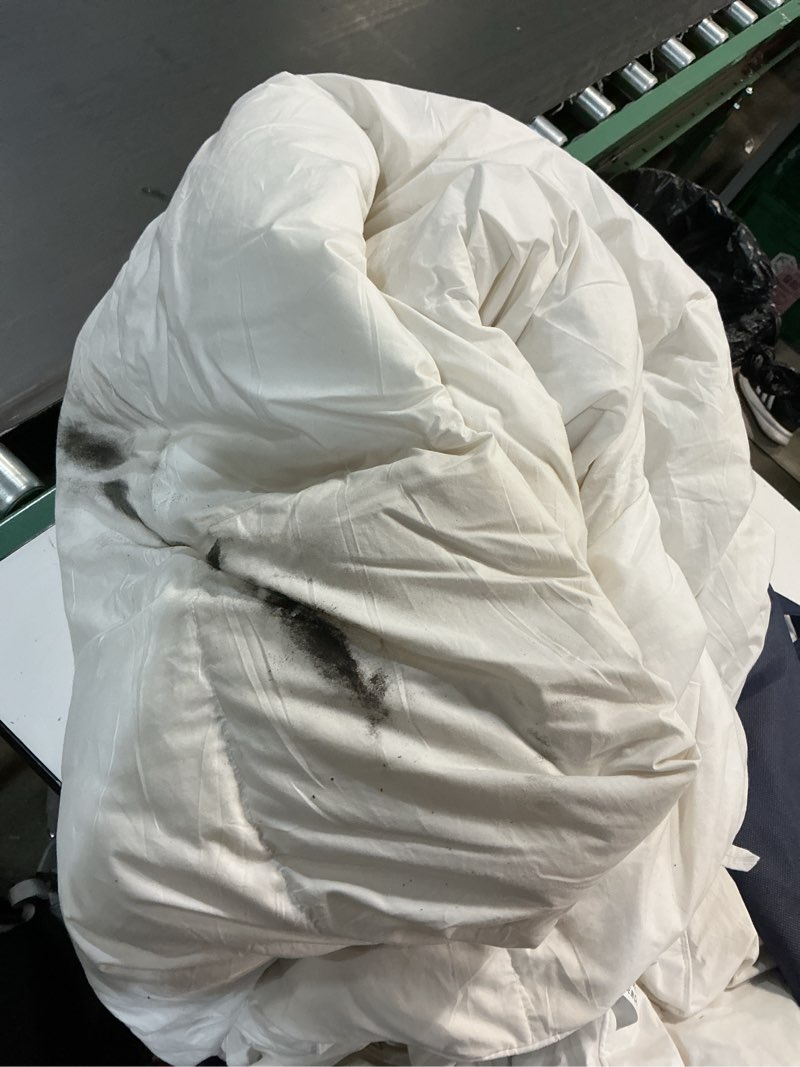 Condition photo showing As Is for serta down fiber comforter queen size-lightweight duvet insert, luxury fluffy bed comforter 100% cotton 300 thread count shell, down feather fiber 500 fill power with corner taps, white 90x90inch full/queen light warmth