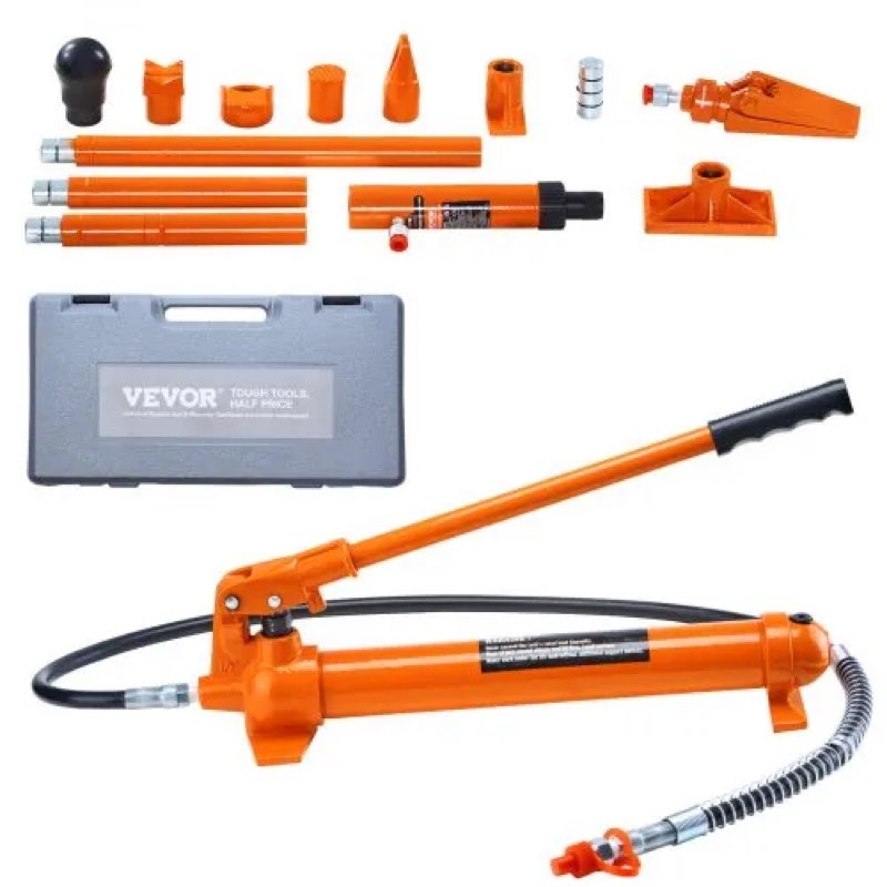 vevor 12 ton porta power kit, portable hydraulic jack with 4.6 ft/1.4 m oil hose, auto body frame repair kit with storage case for car repair, truck, farm