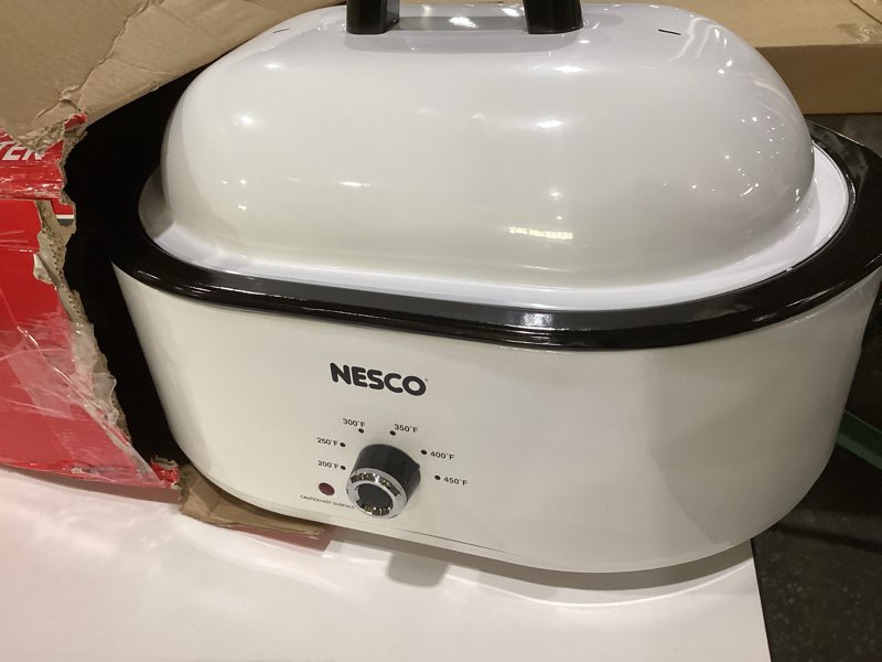 Condition photo showing As Is for Nesco MWR18-14 Roaster Oven, 18 Quart, White, NOT TESTED 
