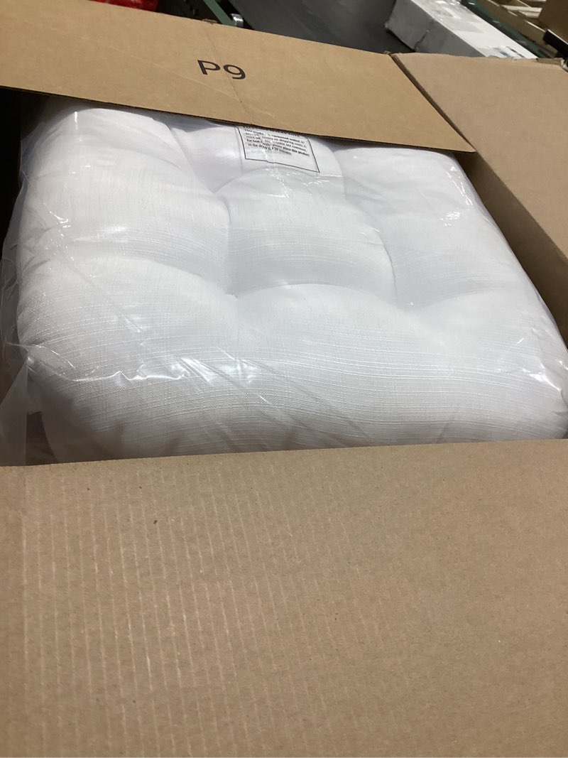 Condition photo showing Good Condition for sweet home collection patio cushions outdoor chair pads premium comfortable thick fiber fill tufted 19" x 19" seat cover, 2 count (pack of 1), white white 2 pack classic