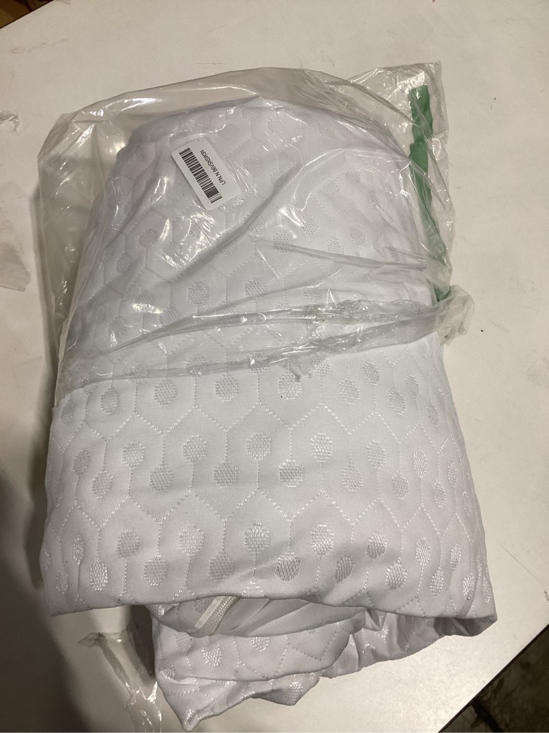 Condition photo showing As Is for allerease platinum zip-off top waterproof mattress protector queen size 360 degree zipper allergen barrier temperature balancing luxurious plush top separately machine washable mattress cover (white)