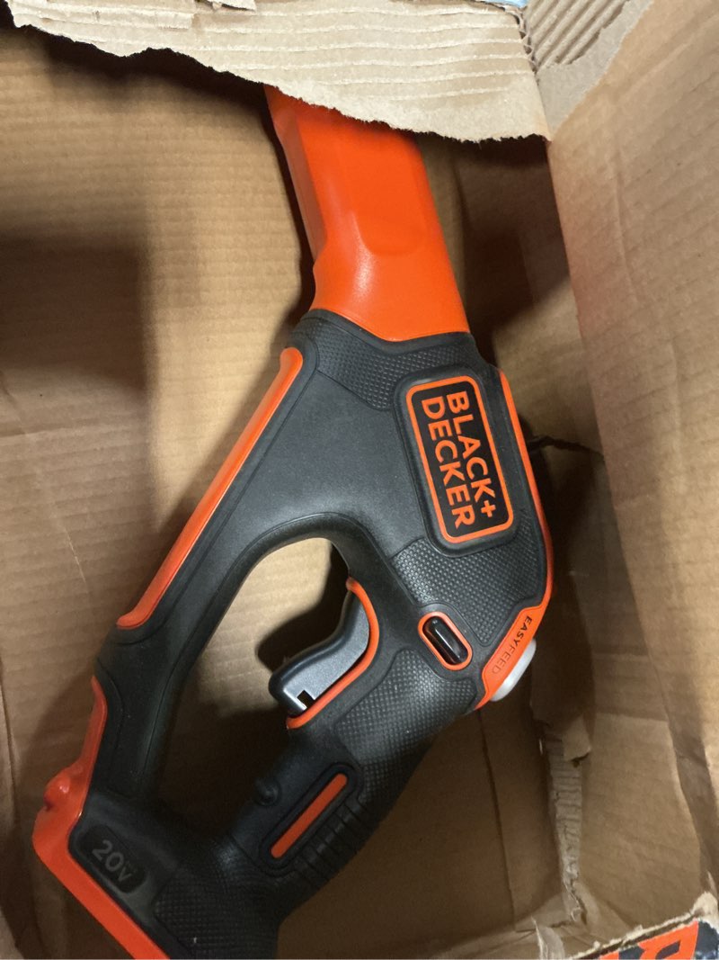 Condition photo showing As Is for black+decker 20v max cordless string trimmer and edger, 12 inch weed eater, 2-speed control weed wacker, 2 batteries, charger and spool included (lste525) 20v string trimmer kit