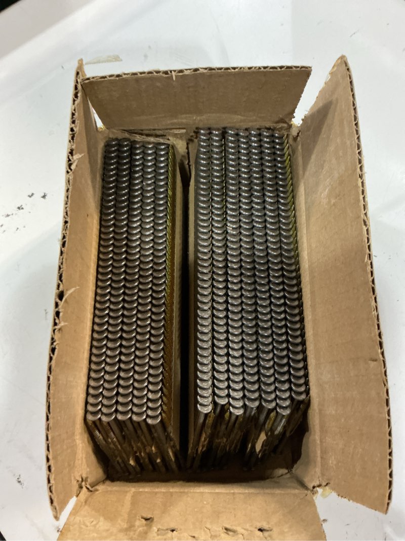 Condition photo showing As Is for 34 degree framing nails,3"×.122"ring shank,d head nail,anti-rust coating paper tape strip nails,1,000 count