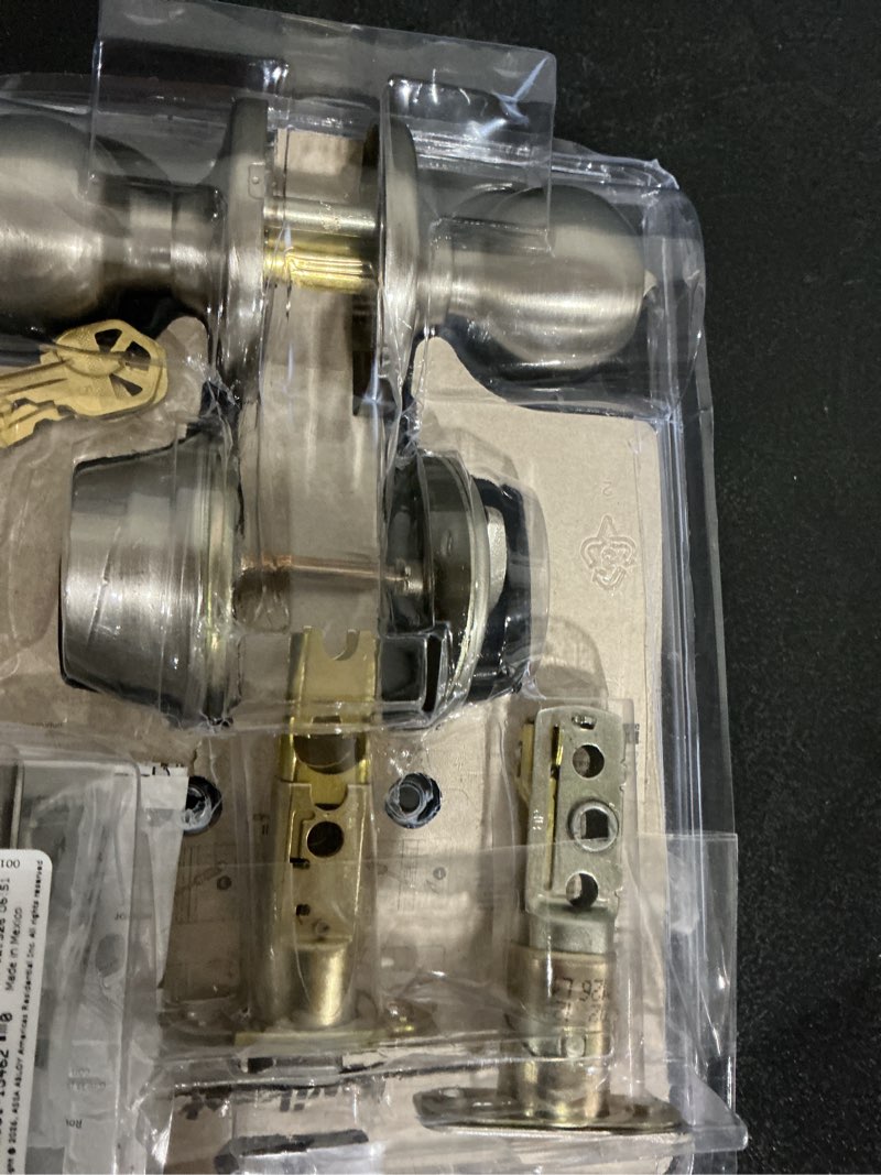 Condition photo showing As Is for kwikset polo doorknob and deadbolt satin nickel