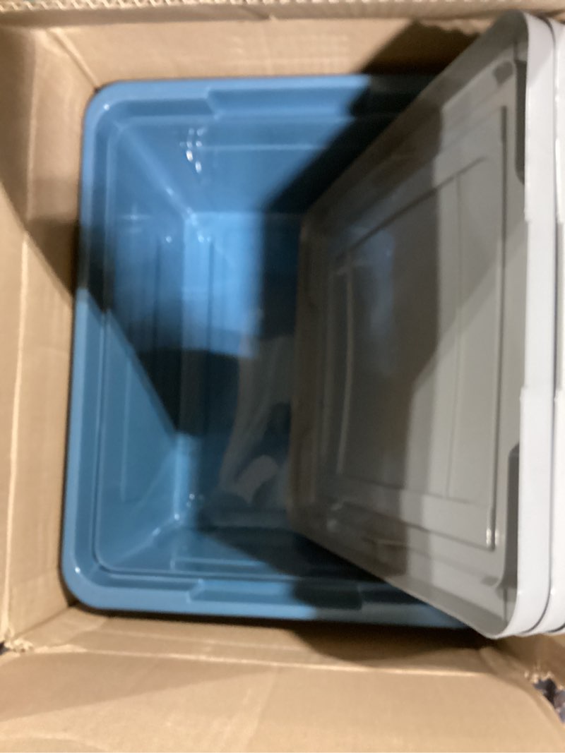 Condition photo showing Good Condition for IRIS USA File Box Plastic File Organizer for Letter/Legal File, Document Box, Durable Storage Bin Tote with Secure Latching Lid, Stackable, BPA-Free, Eco Friendly, Sustainable, Navy/Gray 35 Qt. 4 Pack Eco-Friendly - 4 Pack