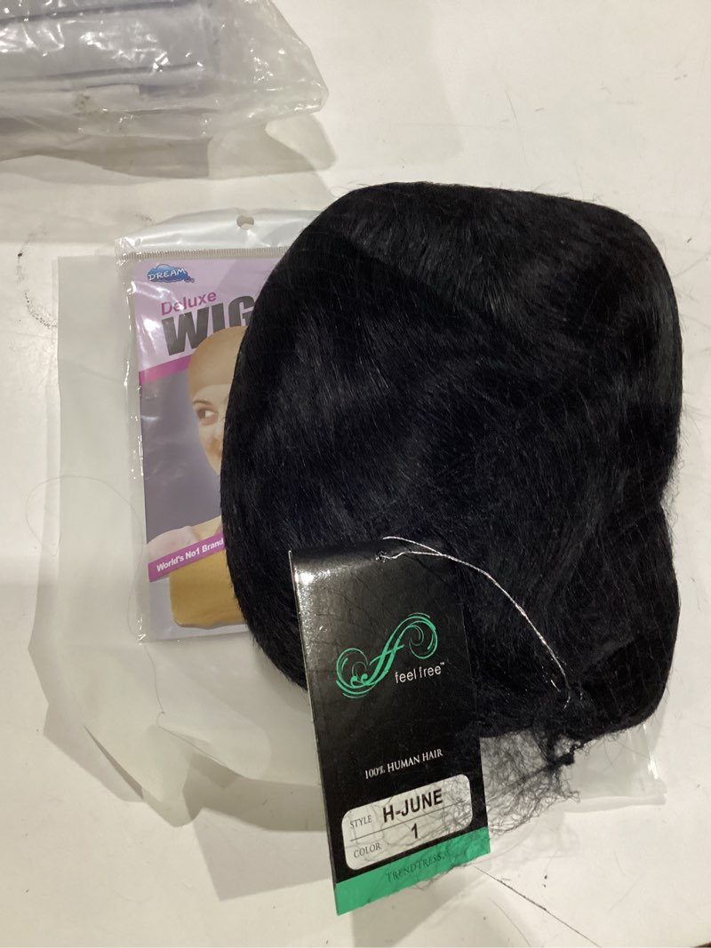 Condition photo showing New/Like New for mx angel short pixie cut wig human hair black wig with bangs none lace front full machine made natural layered straight bob wig style for daily wear #1