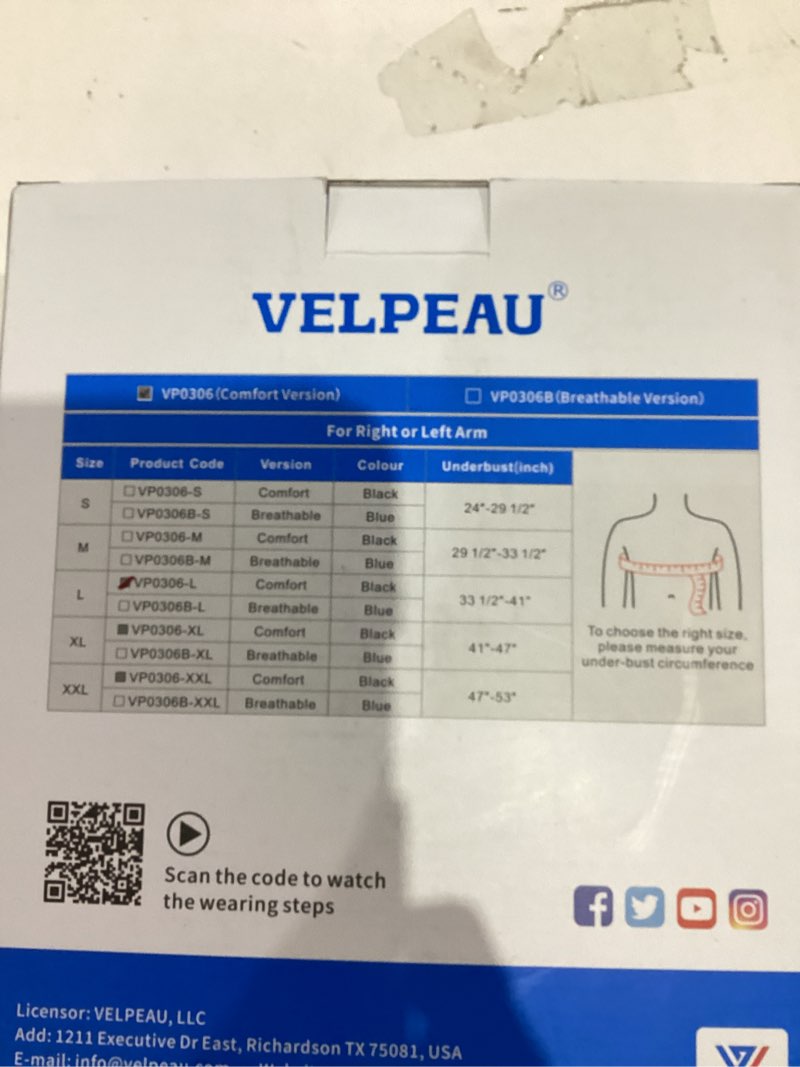 Condition photo showing New/Like New for Velpeau Arm Sling Shoulder Immobilizer for Women and Men, fit Left or Right Arm - Rotator Cuff Support Brace - Medical Sling for Shoulder, Clavicle, Elbow Injury (Comfort type, Large: Bust 33.5?-41?) Large (Pack of 1) Comfort Version