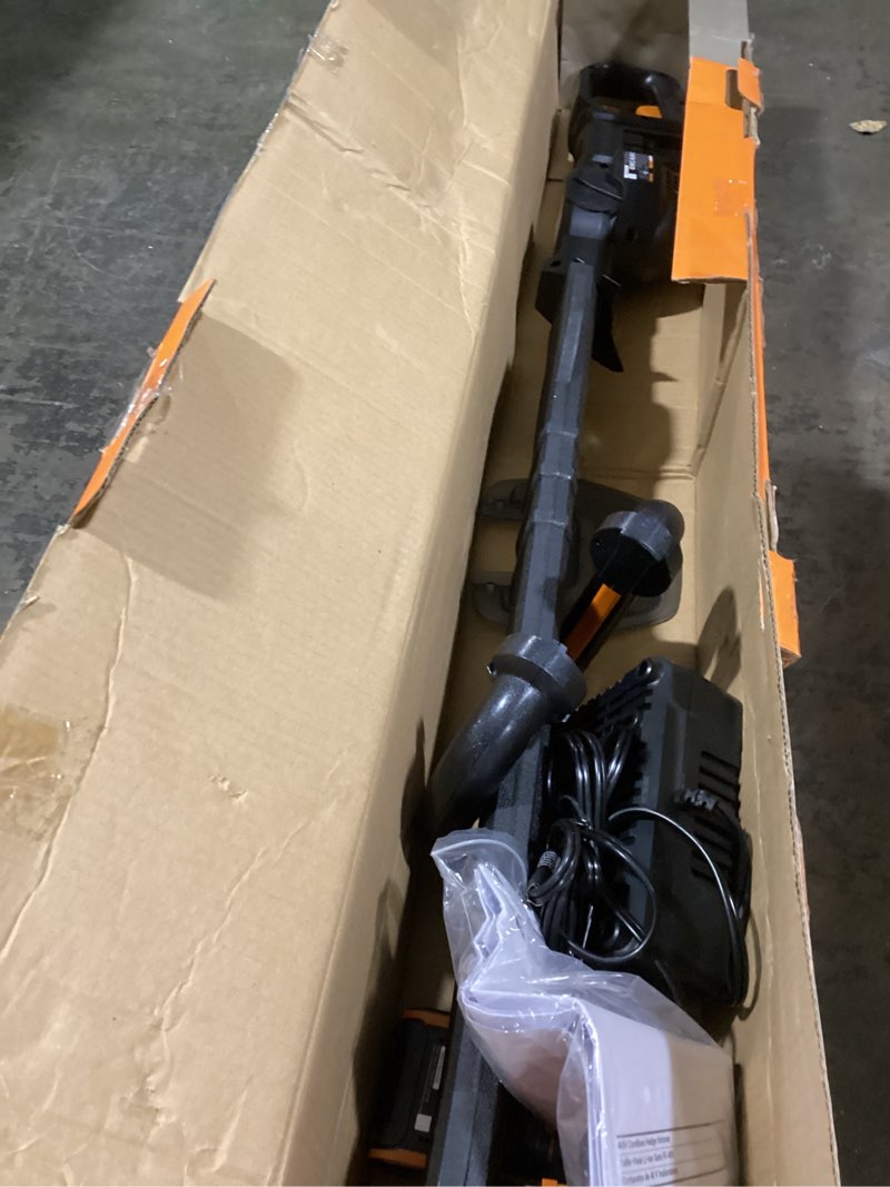 Condition photo showing As Is for WORX Nitro WG286 24" 40V Cordless Hedge Trimmer, Electric Hedge Trimmer with Dual-Action Blades & 3400 SPM, Brushless Bush Trimmer with 180° Rotating Handle, 2 Batteries & Charger Included 24" 40V Hedge Trimmer w/(2)2.0Ah Batteries