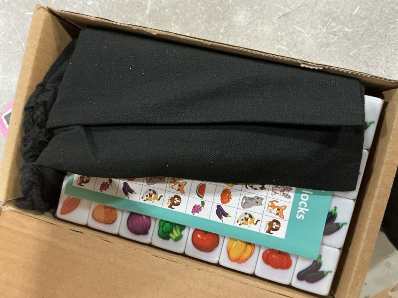 Condition photo showing Good Condition for gracias 4 players mahjong block set, 128 pink tiles(1.18”) with animal and food pattern, portable mahjong set with a carry bag, mahjong tile game