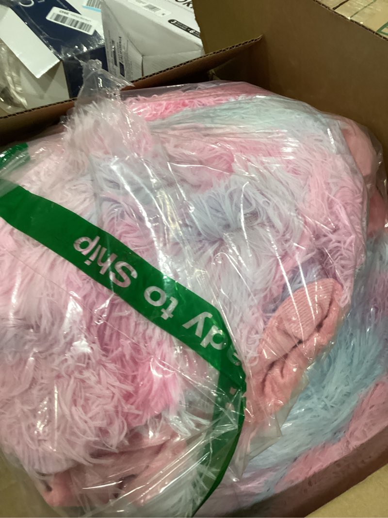 Condition photo showing New/Like New for Kids Girls Faux Fur Purple Rainbow Comforter Sets Queen - 3PC Bed Set Skin Friendly Soft Warm Comfortable Classical Rabbit Plush Velvet Flannel Fluffy Fuzzy Bedding?Comforter x 1 Pillowcases x 2? Purple Rainbow Queen