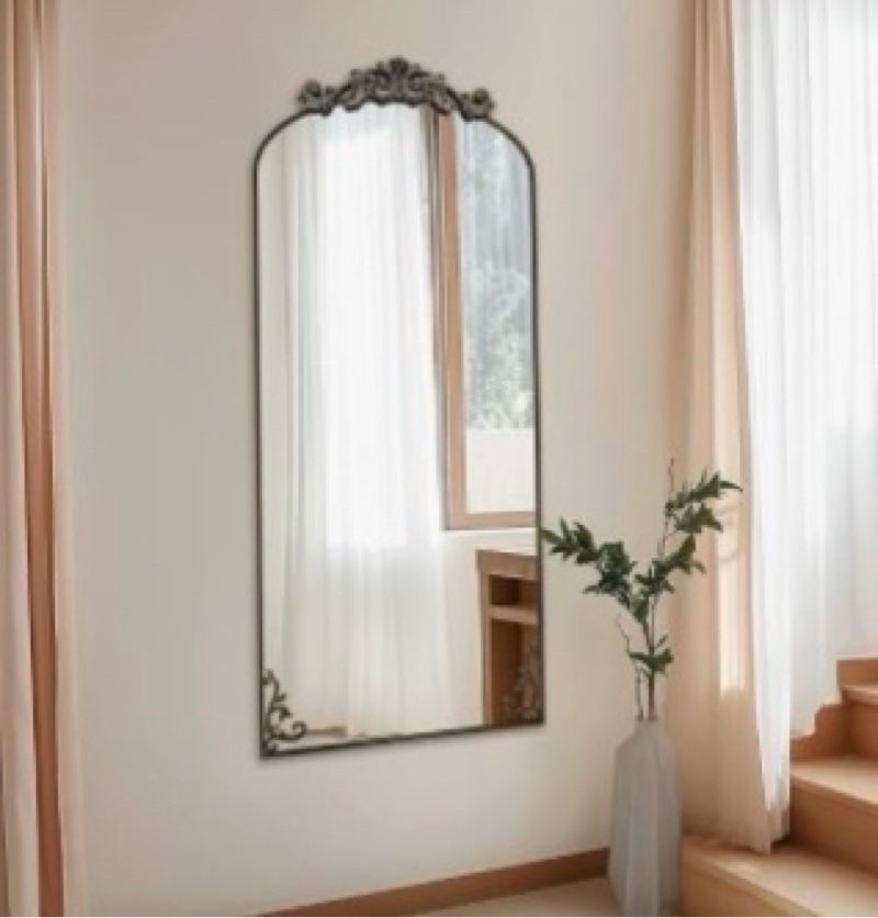 Vintage Wall Mirror, 22"x48" Arched Mirror for Vanity, Antique Decorative Mirrors with Carved Metal 