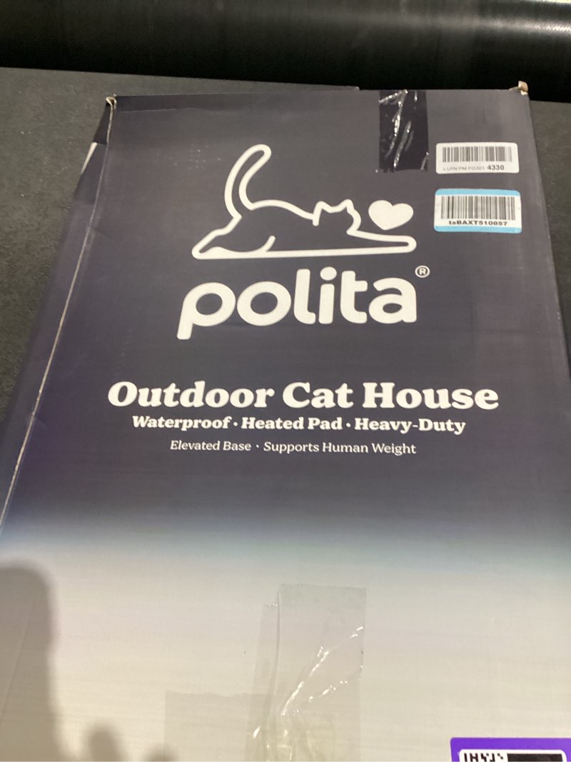 Condition photo showing New/Like New for Rugged Heated Cat House for Outdoor Cats in Winter, Extremely Insulated & 100% Weatherproof, Elevated Feral Cat Shelter with Waterproof Eaves & Safe Escape Door for Stray & Barn Cats?? Dark Gray M