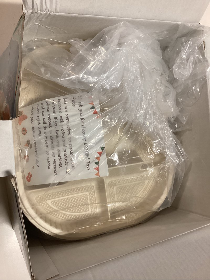 Condition photo showing Good Condition for 50-Pack Disposable Taco Plates with Room for Sides - Biodegradable Cornstarch - Fits 4-6 Inch Soft or Hard Tortilla Shells - Small Taco Holder Plate - Ideal for Mexican Party - Microwave Safe ?2 Slots & 2 Sides?