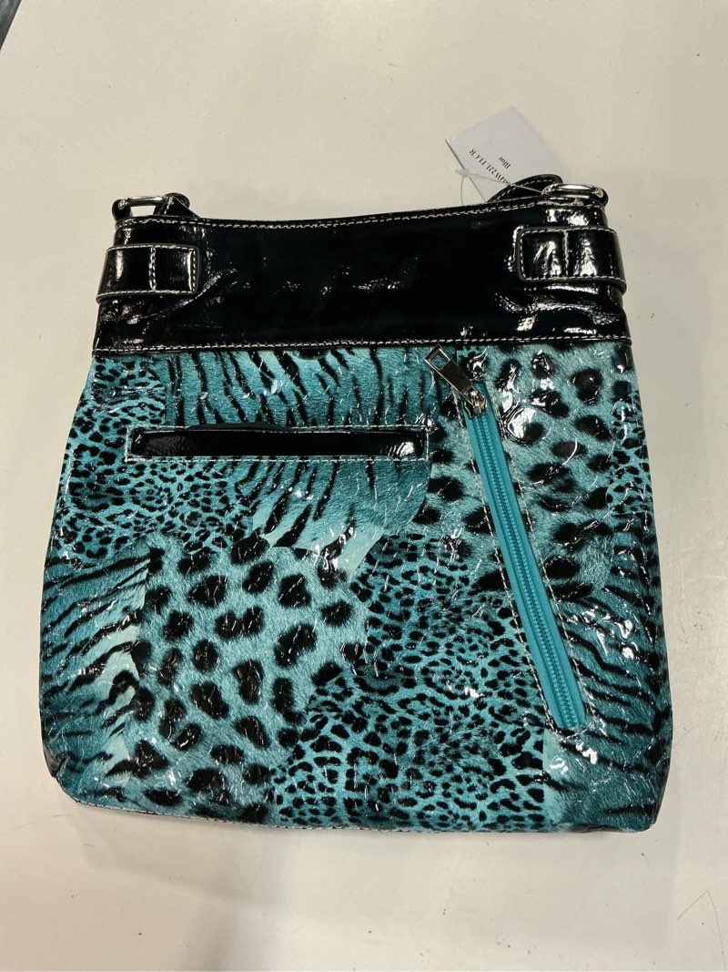 Condition photo showing Good Condition for western cross leopard handbag rhinestone pocket purse blue