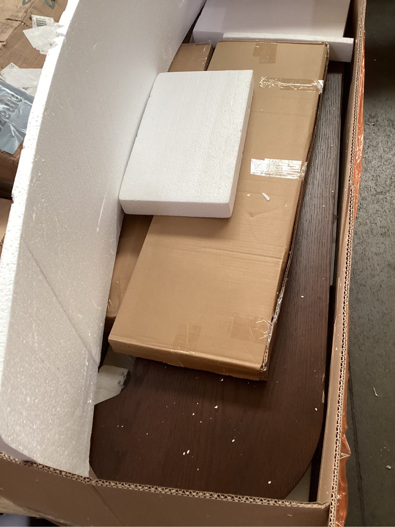 Condition photo showing As Is for KEIKI 60" Solid Pine Wood Bar Table Set with 3 PU Stools Chairs, Long Bar High Top Dining Table & Upholstered Stools, Behind Couch Sofa Counter Height Pub Table for Breakfast, Kitchen Living Room Medium Espresso