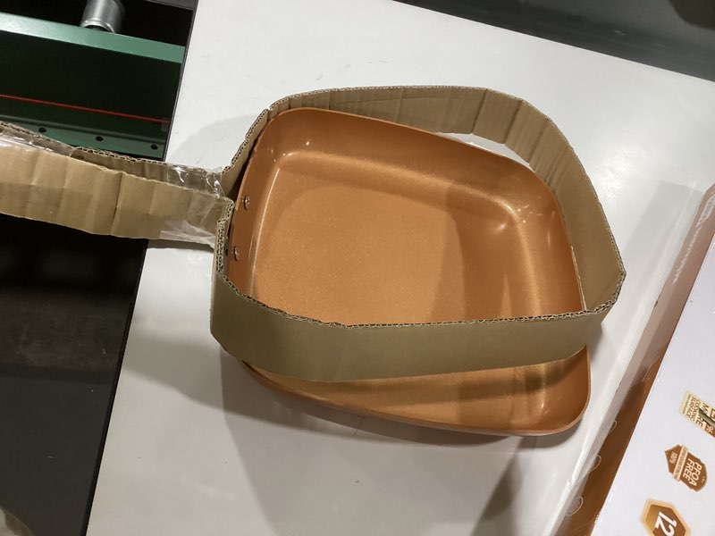 Condition photo showing Good Condition for Non-Stick Copper Square Frying Pan, 12" Chef Skillet with Ceramic Coating, Oven Dishwasher Safe, PFOA-Free, Home Use for All Stoves 12 Inch