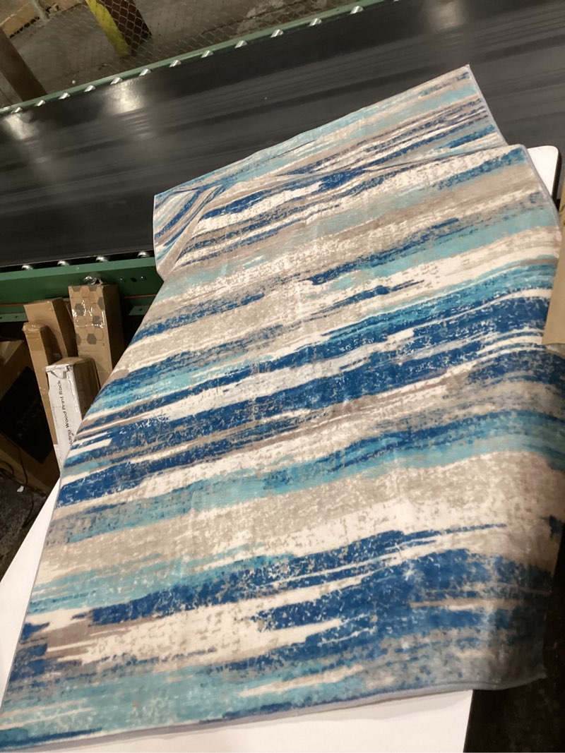 Condition photo showing As Is for entryway rug blue door mat indoor entrance, washable small throw rugs for kitchen floor, entry, front door, bedroom bedside, non-slip low pile stain & fade resistant, abstract navy (rectangular) blue, similar to stock photo, size unknown