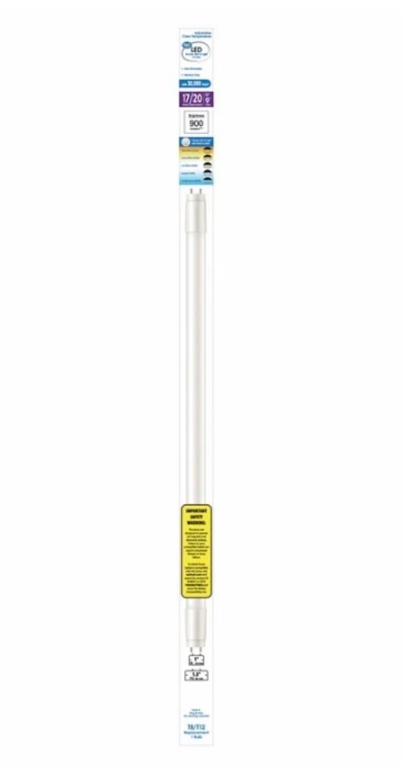Great Value T8/T12 LED 9W (20W Equivalent) 24-Inch Adjustable Color Temperature G13 Base Replacement Light Bulb, Non-Dimmable