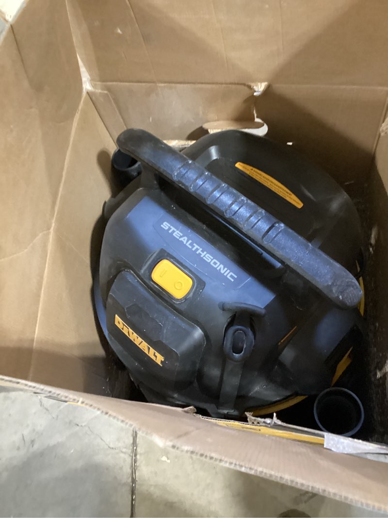 Condition photo showing As Is for dewalt stealthsonic quiet 12-gallon 5.5 hp corded wet/dry shop vacuum with accessories