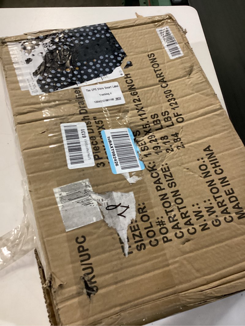 Condition photo showing New/Like New for sweet home collection metal, plasic ,dish drainer drain board and utensil holder simple easy to use, 12" x 19" x 5", black 17" x 12" x 5" black