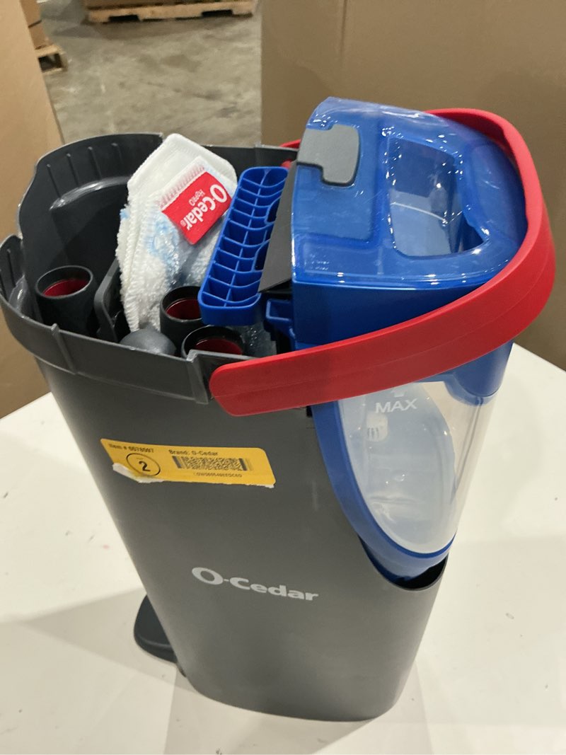 Condition photo showing As Is for o-cedar h2pro 2-tank wringing chamber system microfiber sliding flat mop with bucket