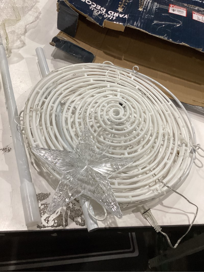 Condition photo showing As Is for ( ONLY ONE ) JOIEDOMI 3 Pack Spiral Christmas Tree Lights, 218 LED Outdoor Lighted Tree with Star Topper & Stakes, Christmas Decorations for Yard Porch Patio Garden Holiday Xmas Eve Night Décor, Warm White