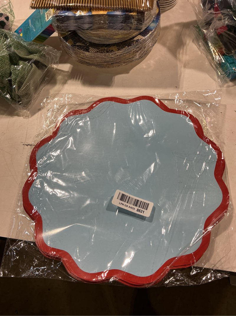 Condition photo showing Good Condition for blue scalloped paper placemats 60 pcs disposable coated paper waterproof place mat with wavy edge table decor for baby shower party supplie birthday wedding banquet tea party (10 x 14 inch rectangle) blue 10 x 14 inch rectangle