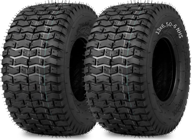 (2 pack) 13x6.50-6 lawn mower tubeless tire, 13x6.5-6 for tractor riding lawnmowers, 4 ply, turf-v pattern