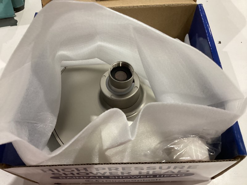 Condition photo showing Good Condition for High Pressure Shower Head - Anti-Clogging Silicone Nozzles - 2.5 GPM Removable Restrictor - Easy to Clean Adjustable Replacement - easy to install with Plumbers Tape - 6 inch - Brushed Nickel Finish Brushed Nickel 2.5GPM
