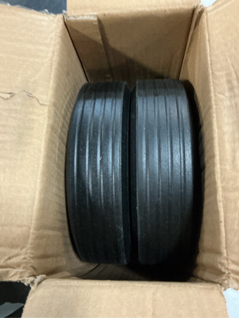 Condition photo showing Good Condition for gicool 8" x 2" solid rubber flat-free tire and wheel, with ball bearings and 1/2” axle bore hole, 2" offset hub, for hand truck dolly trolley garden wagon cart generator replacement tire, 2 pack 8" , bore dia.1/2"