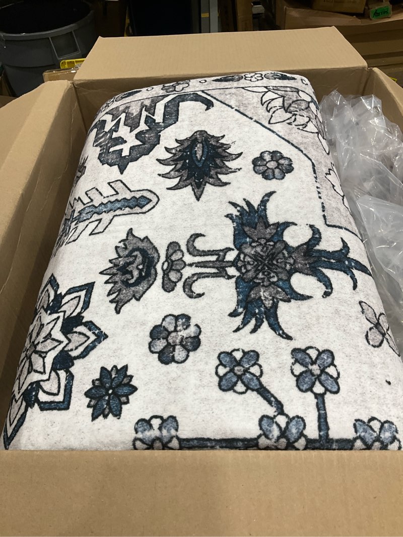 Condition photo showing As Is for The product is a patterned area rug packaged in a cardboard box, similar to styles offered by brands like Karastan or Nourison