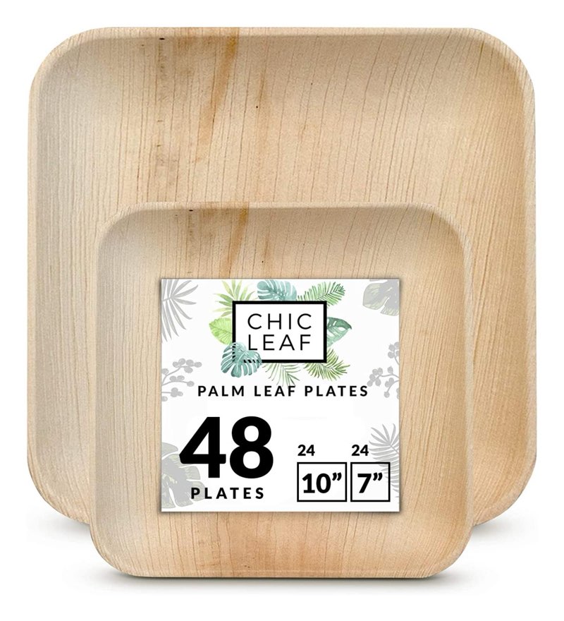 Chic Leaf Compostable & Biodegradable Palm Leaf Disposable Bamboo Plates - Disposable Party Plates for Appetizers - Party Supplies (4'' - 50 Pack)