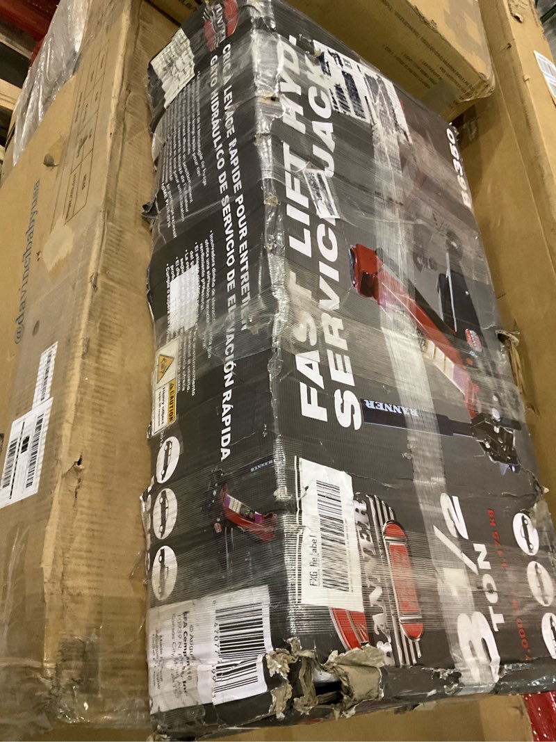 Condition photo showing As Is for Blackhawk B6350 Black/Red Fast Lift Service Jack - 3.5 Ton Capacity, 28 1/2" L x 13 3/4" W x 6 1/2" H