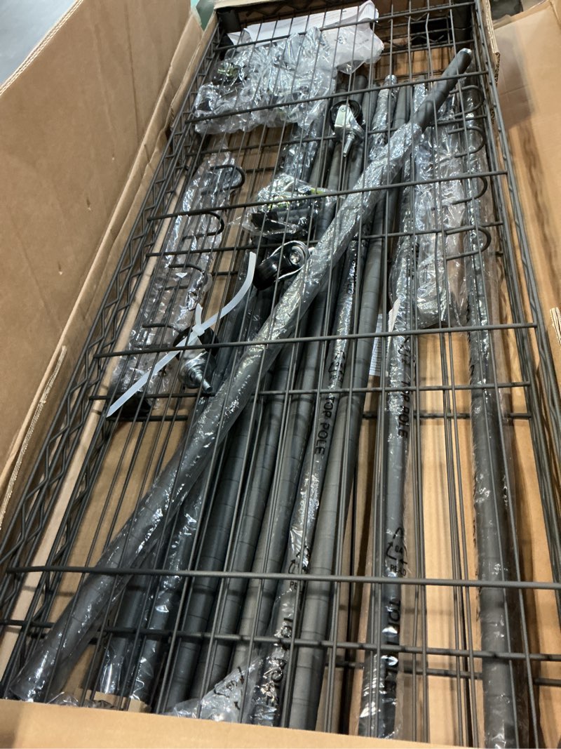 Condition photo showing Good Condition for homdox rolling clothes rack heavy duty, 3-tier adjustable wire shelving garment organizer with double rods & hooks, portable clothes rack with wheels, 17.72" d x 47.24" w x 80.71" h, grey grey 17.72"d x 47.24"w x 80.71"h