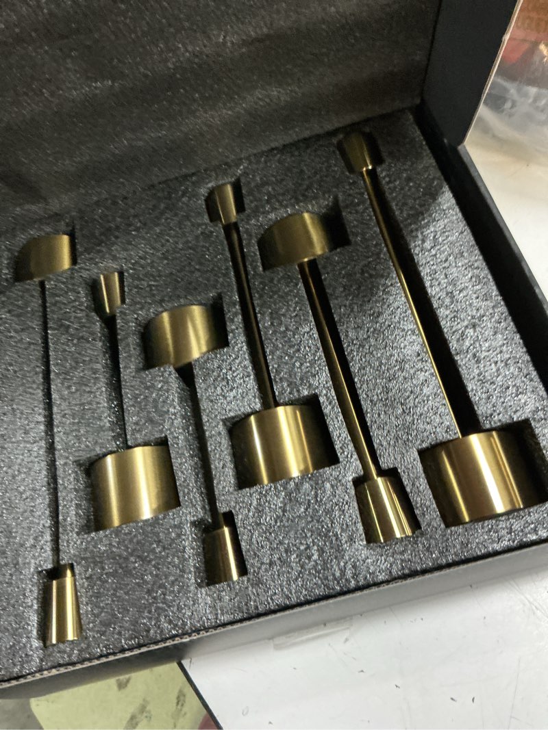 Condition photo showing New/Like New for yumore 6 packs small taper candle holders candlestick holder stable base stand holders for dining table wedding centerpiece (gold) glod 6 pieces