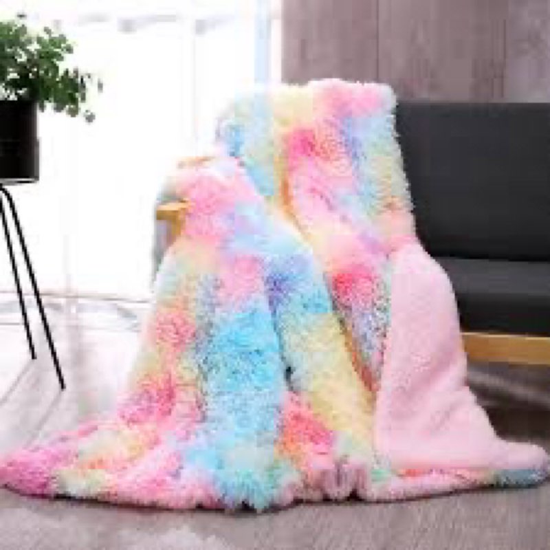 (Similar)DANGTOP Faux Fur Throw Blanket, Tie Dye Fluffy Blanket, Super Soft Rainbow Blanket for Girls, Luxury Cozy Warm Plush Thick Sherpa Throws for Bed Couch Living Room (Rainbow, 50X60 inches)